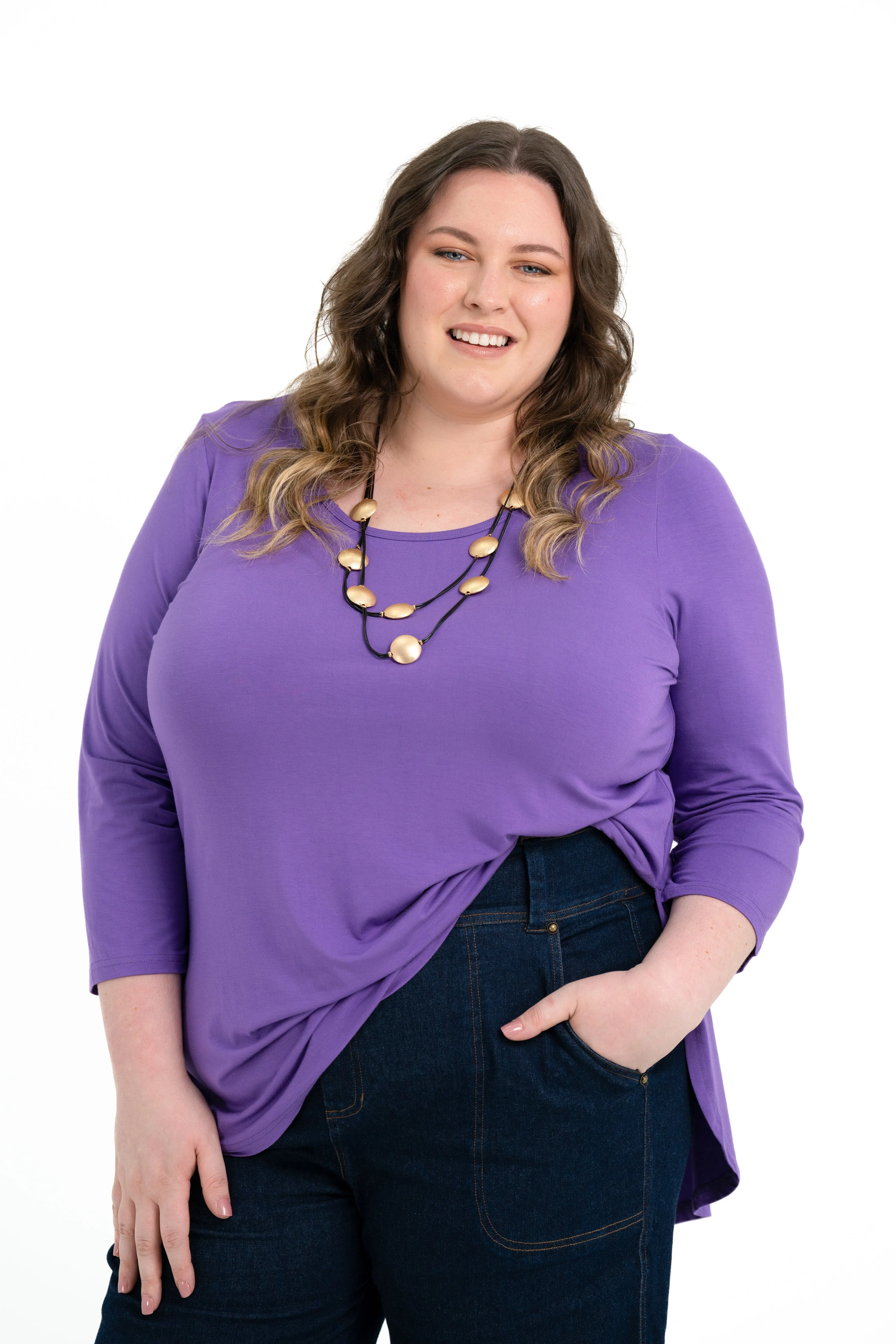 'ROSIE' 3/4 Sleeve Bamboo Top - Purple