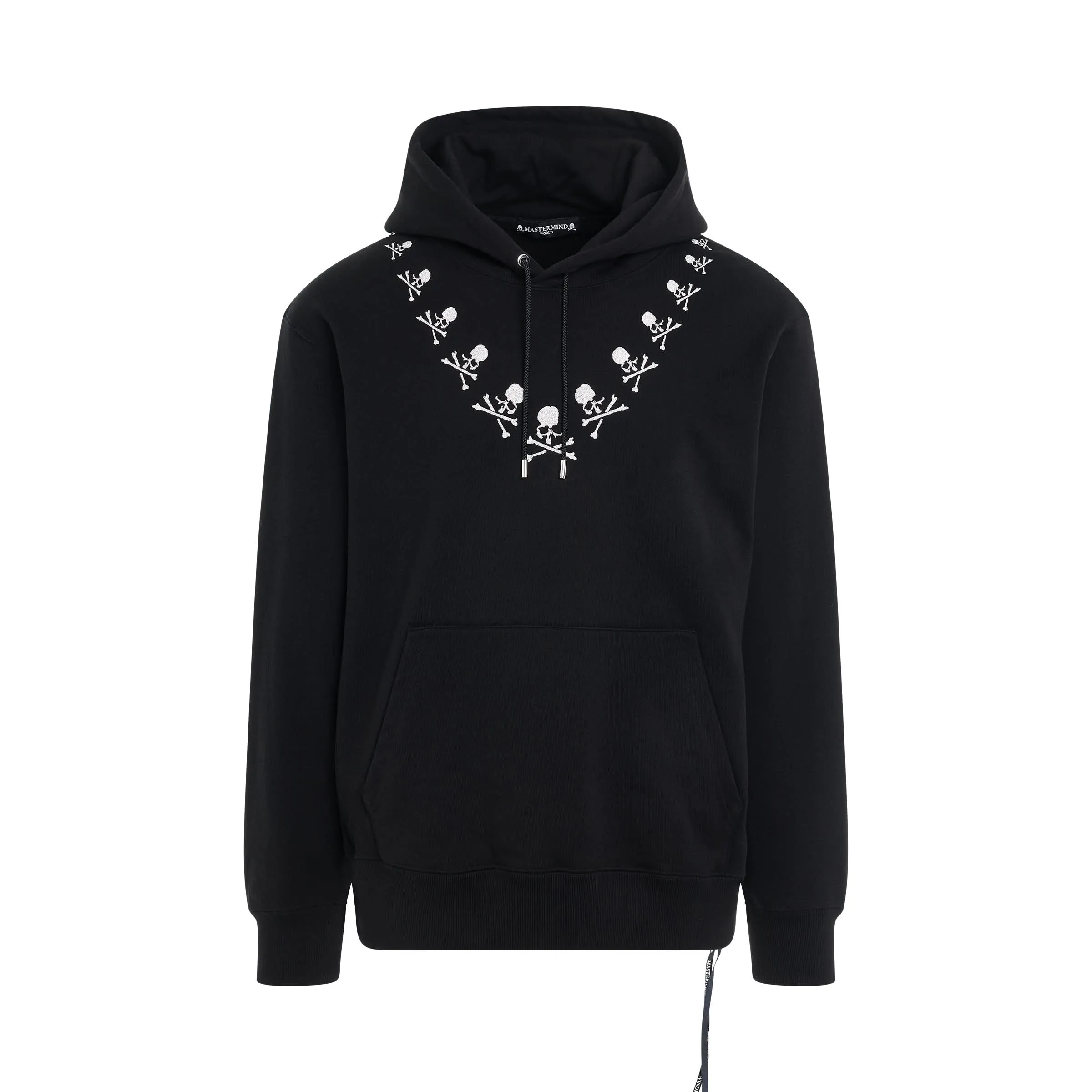 Round Embroidered Skull Hoodie in Black