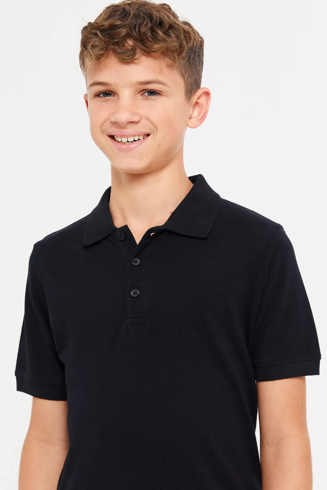 Senior Boys Black And White Plain Polo Shirts Set (Pack Of 2)