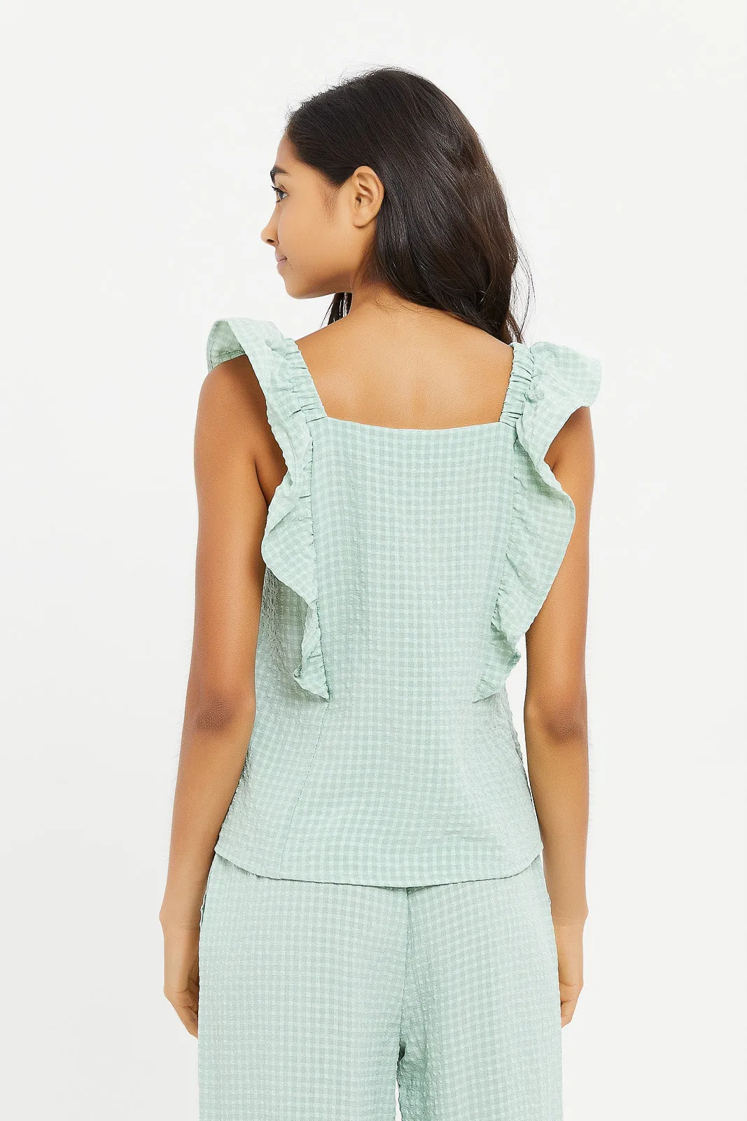 Senior Girls Mint Checkered Dobby Top