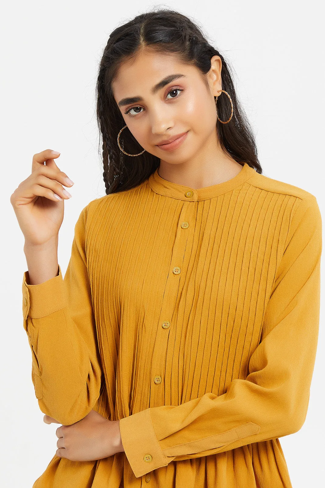 Senior Girls Mustard Pleated Blouse