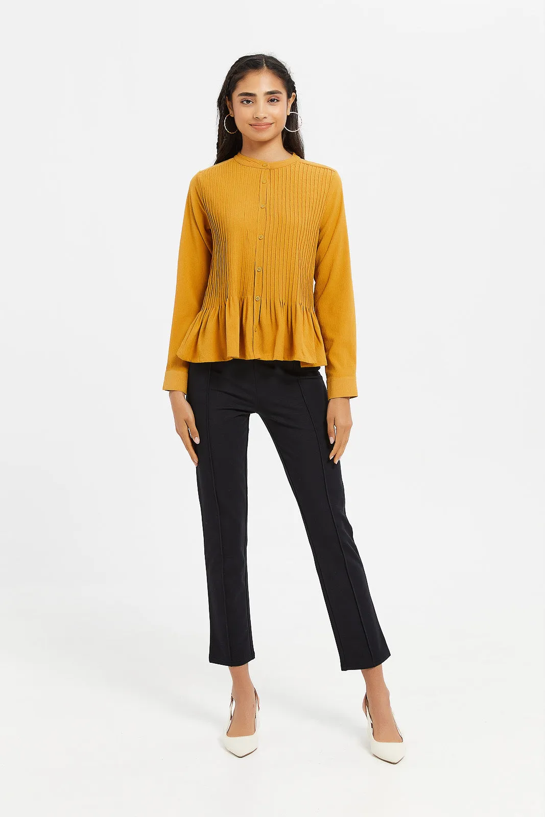 Senior Girls Mustard Pleated Blouse