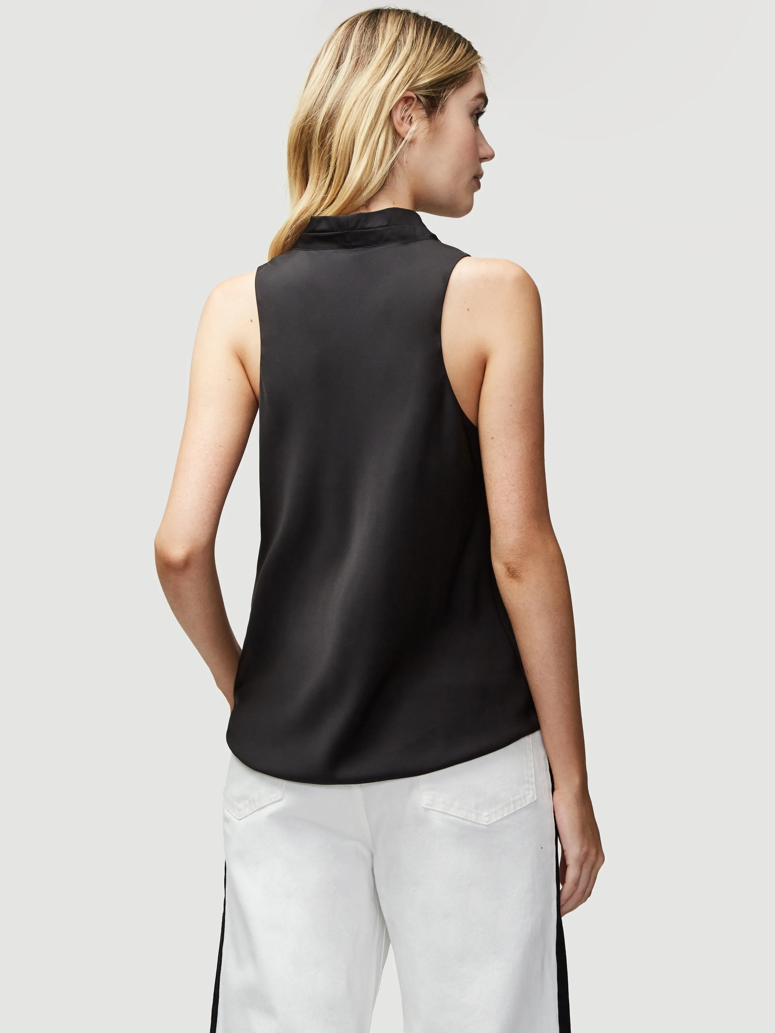 Silk Sleeveless Cowl Top -- Noir