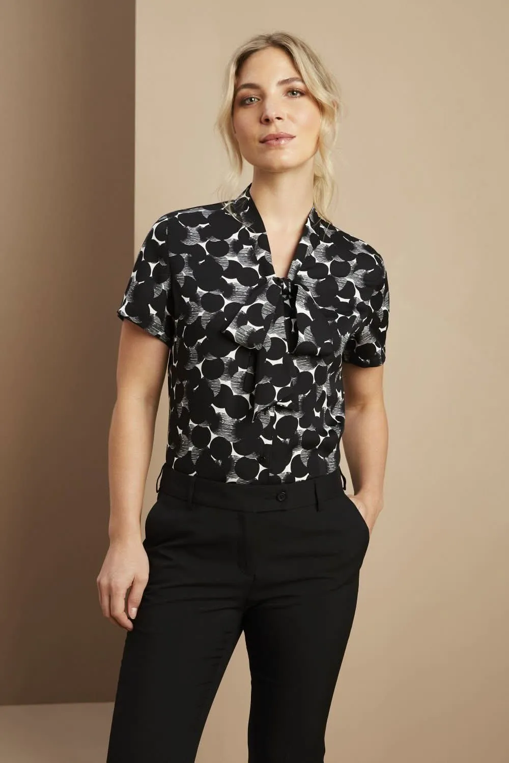 SJ040 - Tie Neck Blouse - Etched Spot