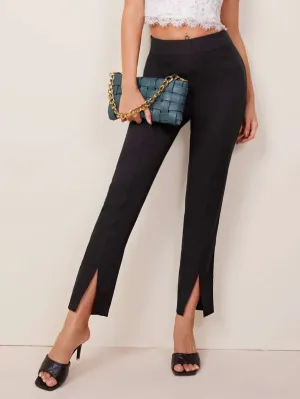 Split Thigh Hem Solid Pants