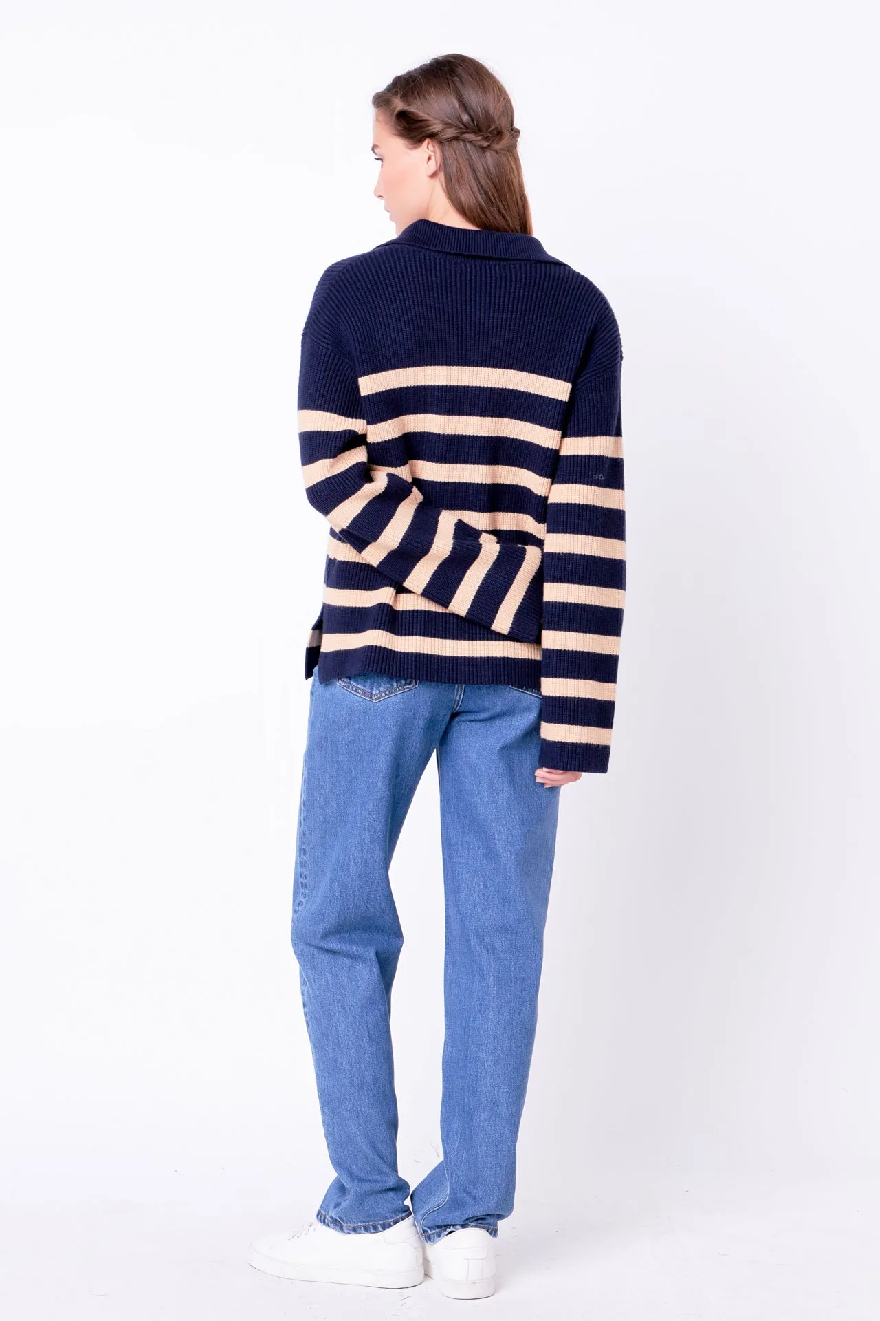 Striped Half-Zip Relaxed Sweater