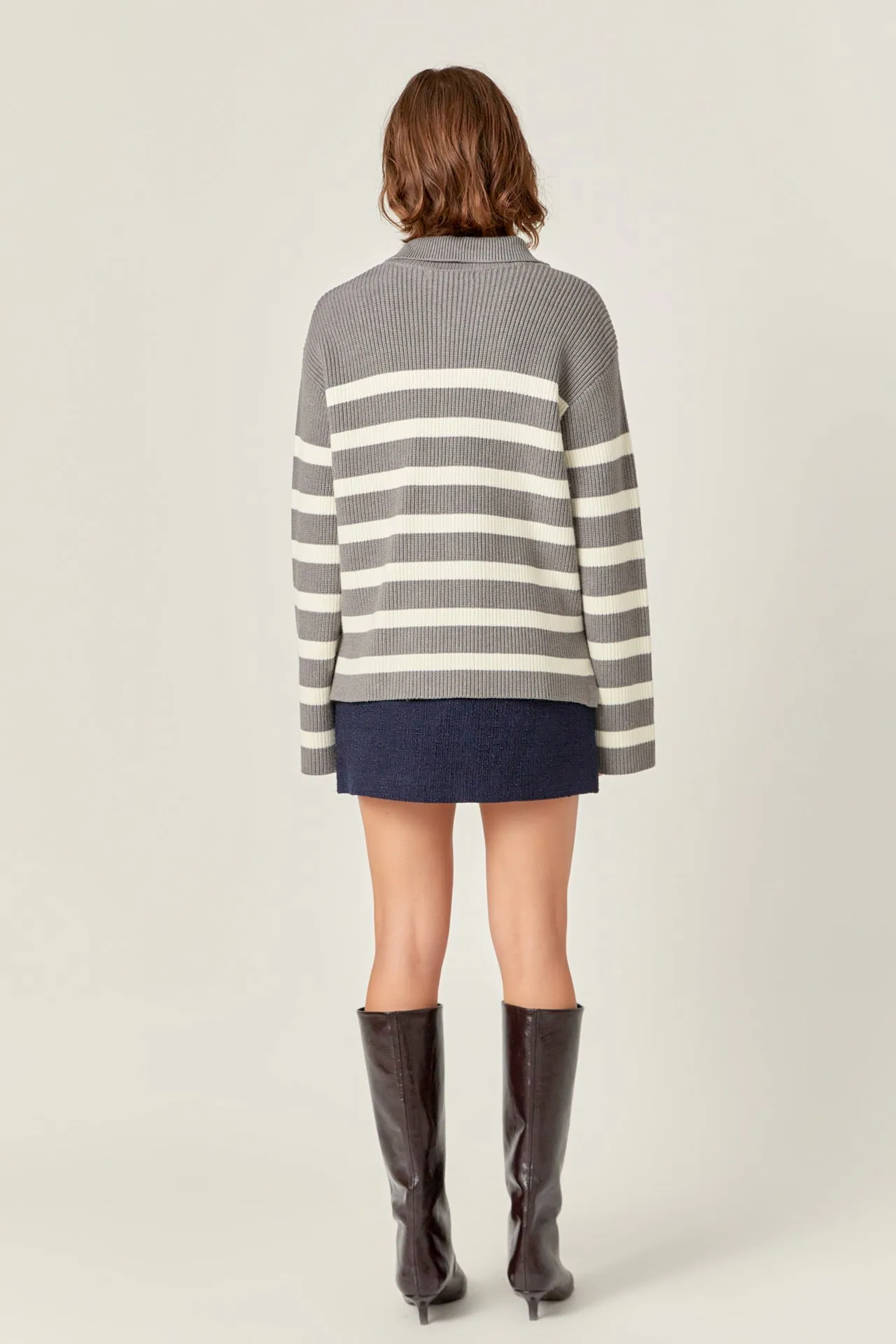 Striped Half-Zip Relaxed Sweater