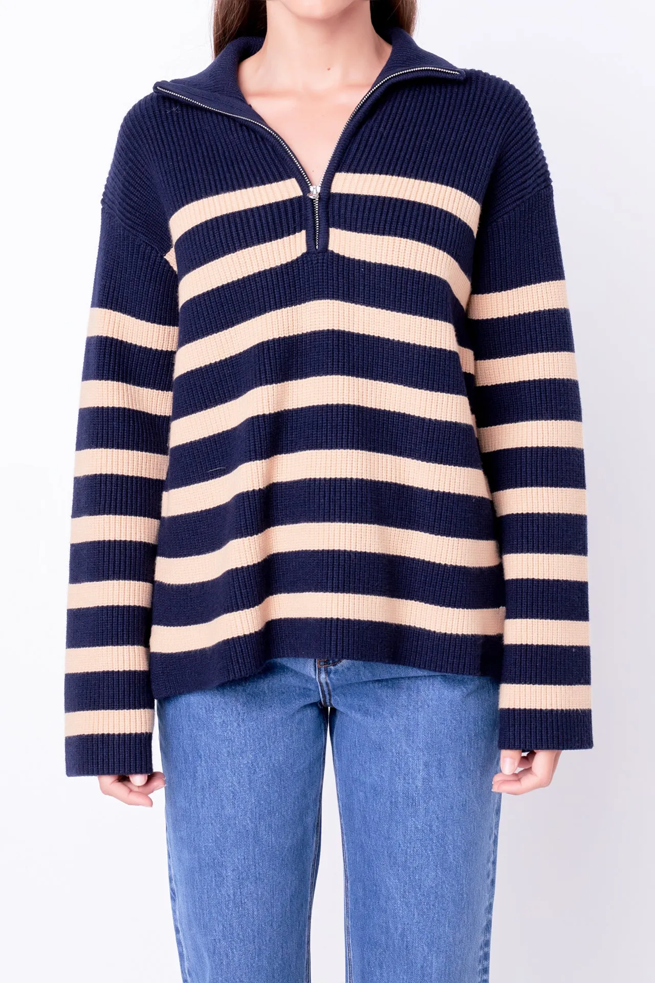 Striped Half-Zip Relaxed Sweater