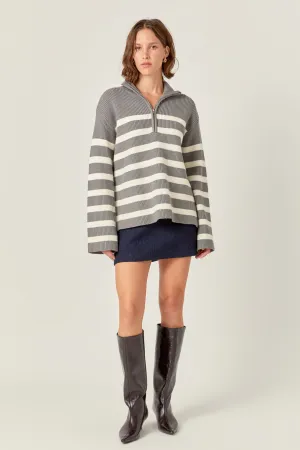 Striped Half-Zip Relaxed Sweater