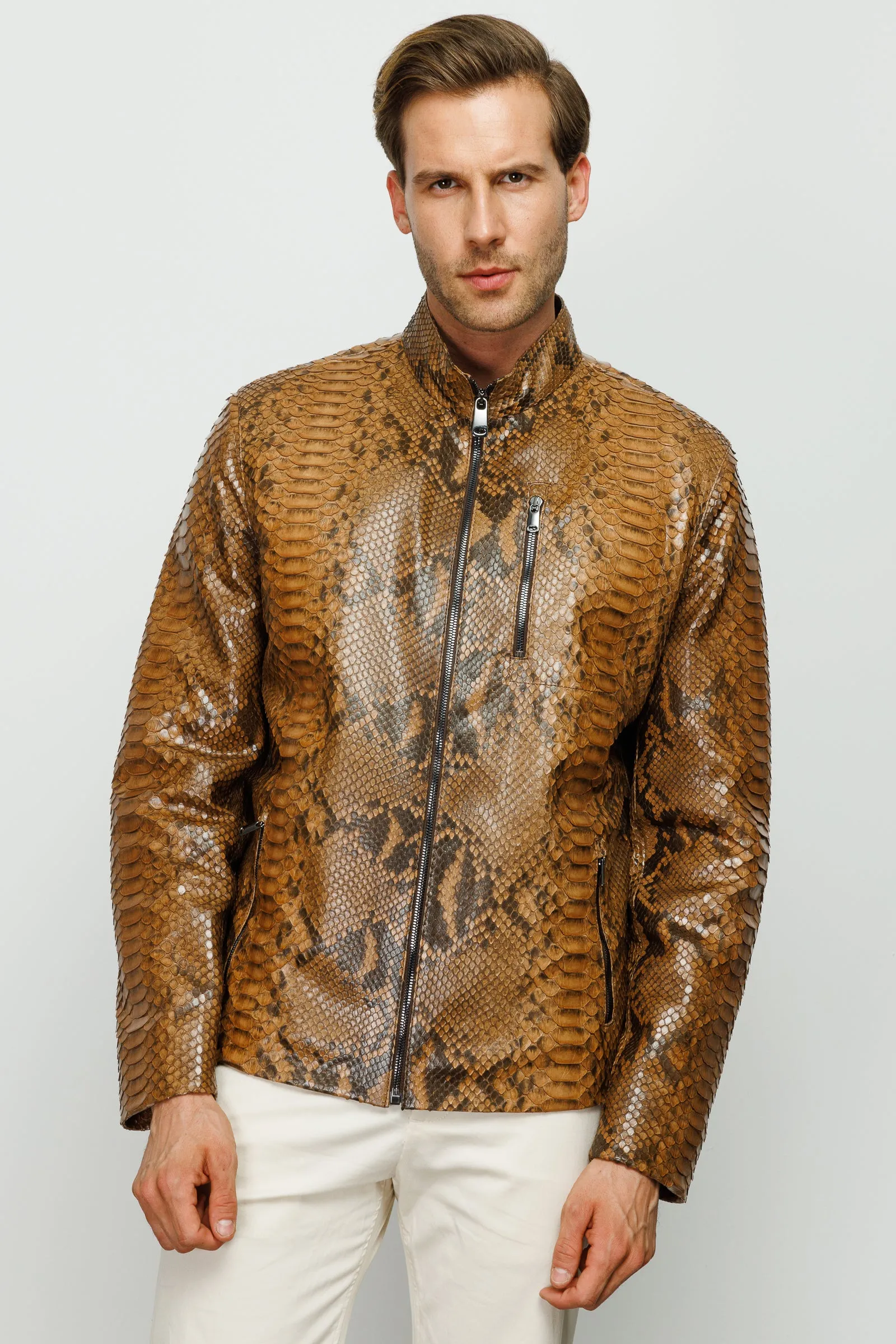 The Boss Pythn Tan Leather Men Jacket