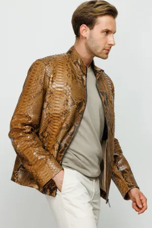 The Boss Pythn Tan Leather Men Jacket