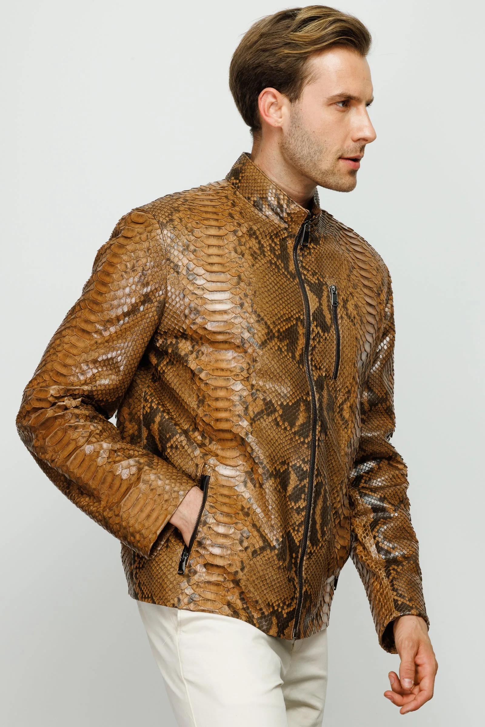 The Boss Pythn Tan Leather Men Jacket