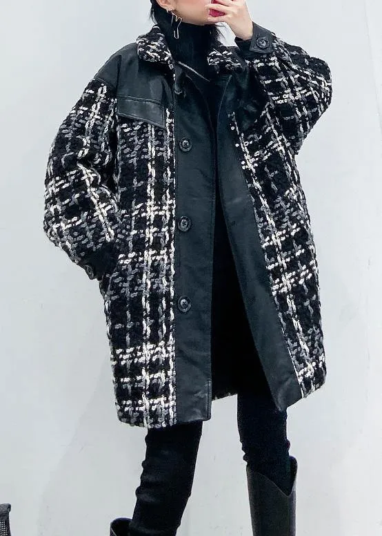 vintage Loose fitting Winter coat thick outwear plaid patchwork woolen coats