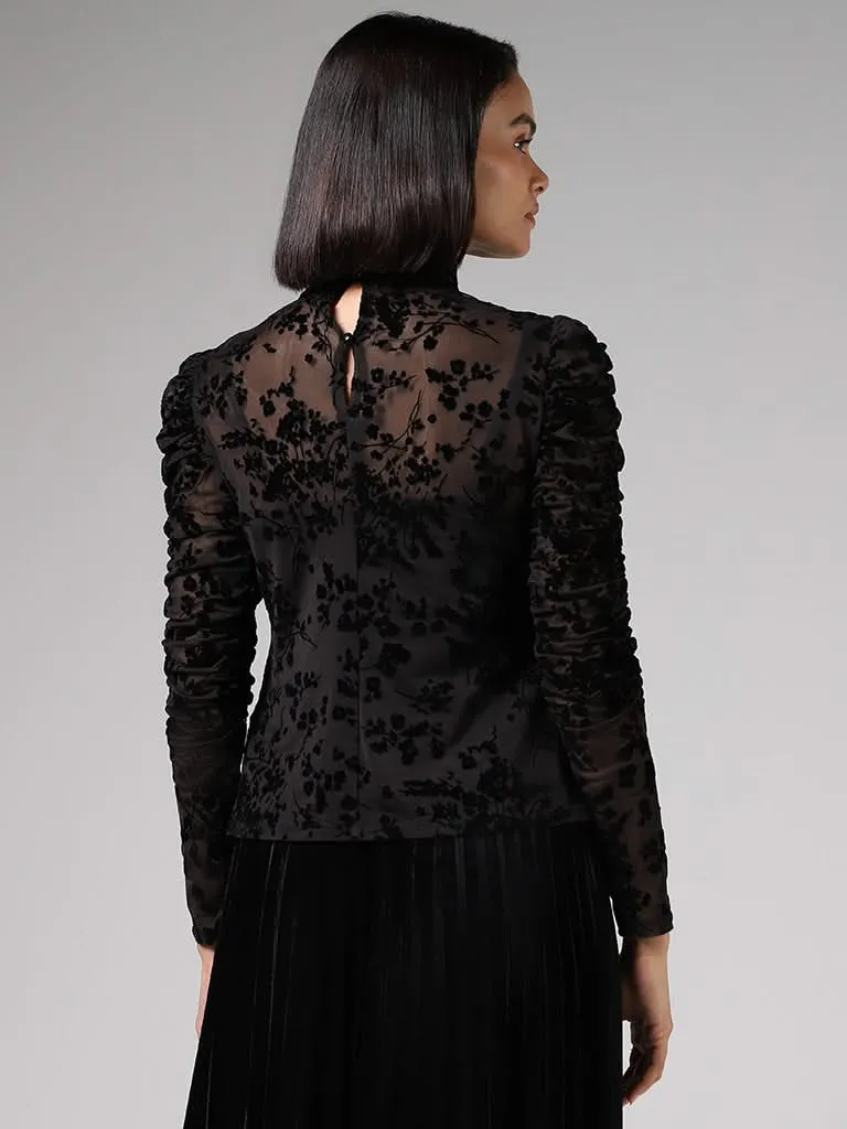 Wardrobe Black Embroidered Sheer Top