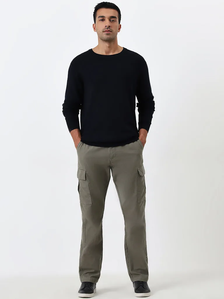 WES Formals Navy Knit-Textured Slim-Fit Sweater