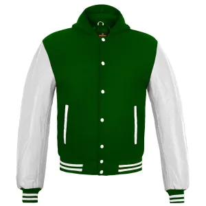 Women Hoodie Wool Leather Green/White