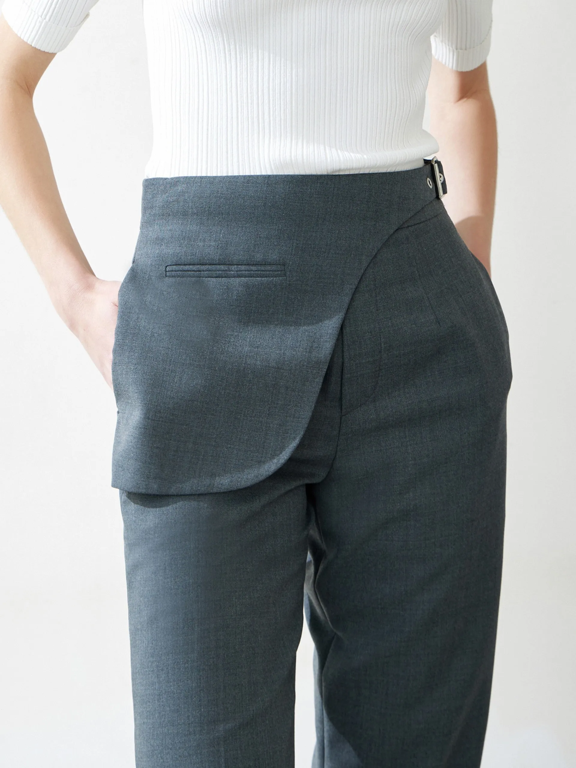 Wool Blend Irregular Wrap Pants