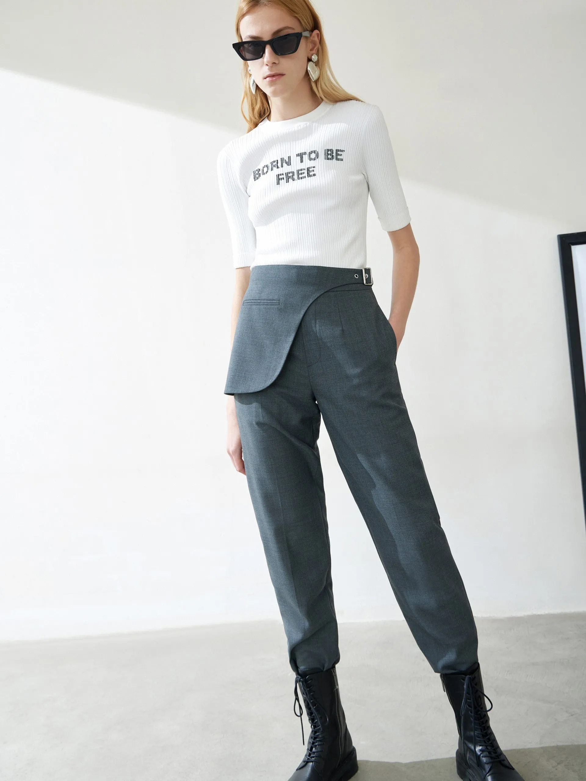 Wool Blend Irregular Wrap Pants